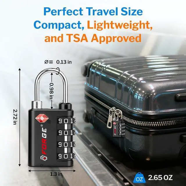 Alt view image 6 of 7 - Dual-Opening: Key or Combination Lock, TSA Approved Lock for Luggage, Pelican case, Travel, Gym, School, Luggage Combination Lock, Travel Bag Lock (Black 6 Pk)