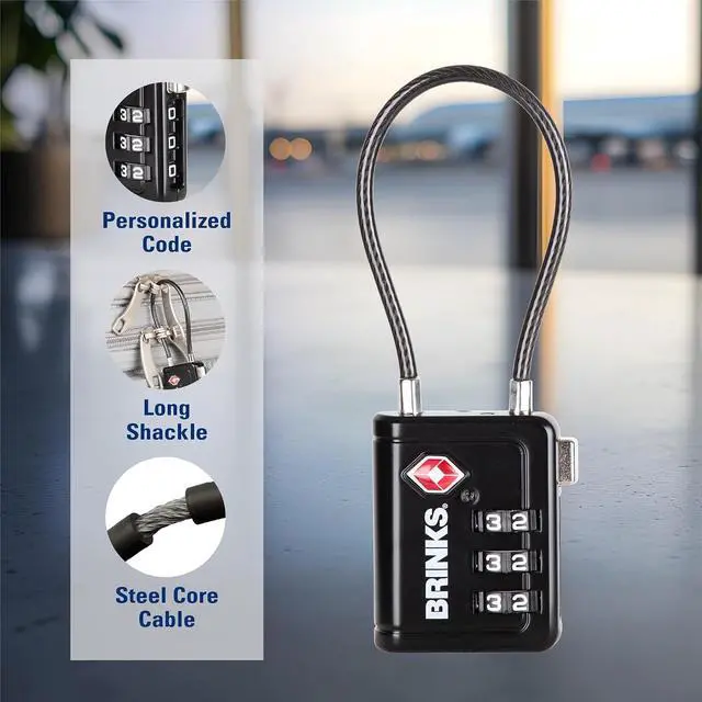 Alt view image 4 of 7 - TSA Accepted Indicator Luggage Lock, Black - Resettable 3-Dial Combination, 2.5 inch Long Cable Shackle, New More Secure TSA008 Key, 4 Pack