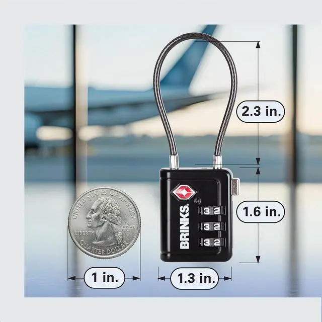 Alt view image 5 of 7 - TSA Accepted Indicator Luggage Lock, Black - Resettable 3-Dial Combination, 2.5 inch Long Cable Shackle, New More Secure TSA008 Key, 4 Pack