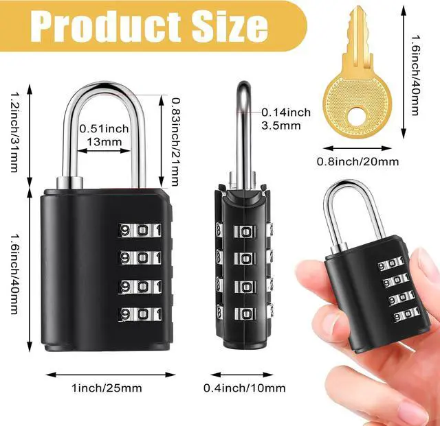 Alt view image 2 of 7 - 20 Pcs Combination Padlock 4 Digit Combination Lock with Keys Locker Resetable Security Outdoor Waterproof Lock for School Sports Gym Locker Employee Fence Case (Silver and Black)