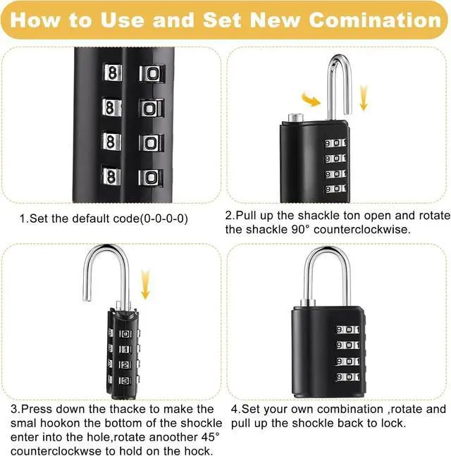 Alt view image 4 of 7 - 20 Pcs Combination Padlock 4 Digit Combination Lock with Keys Locker Resetable Security Outdoor Waterproof Lock for School Sports Gym Locker Employee Fence Case (Silver and Black)