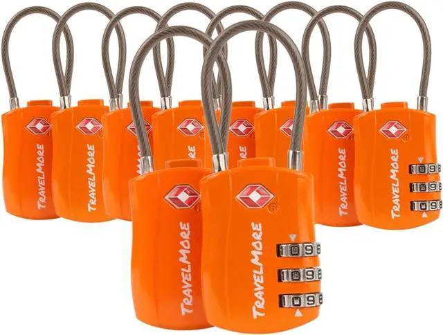 Main image of 10 Pack TSA Approved Travel Combination Cable Luggage Locks for Suitcases - Orange