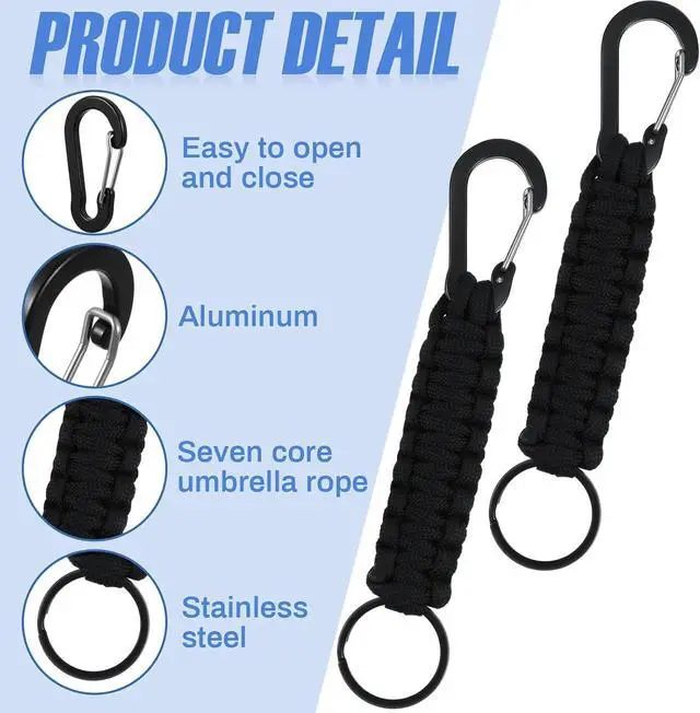 Alt view image 3 of 7 - 4/12/24/50 Pcs Paracord Keychain Bulk 550 Rope Lanyard with Carabiner, Man Women Outdoor Camping Fishing Hiking