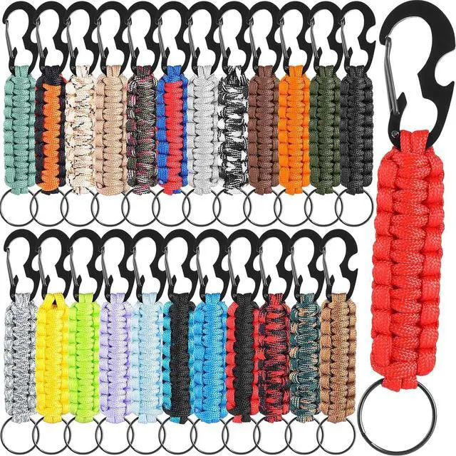 Main image of 24 Pcs Paracord Keychain with Carabiner Military Braided Lanyard Paracord Carabiner Clip Key Ring Heavy Duty Hook for Men Women Veterans Day Gift Outdoor Sports Survival Hiking