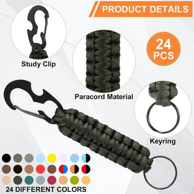 Alt view image 3 of 7 - 24 Pcs Paracord Keychain with Carabiner Military Braided Lanyard Paracord Carabiner Clip Key Ring Heavy Duty Hook for Men Women Veterans Day Gift Outdoor Sports Survival Hiking