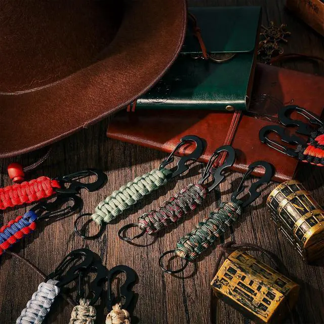 Alt view image 7 of 7 - 24 Pcs Paracord Keychain with Carabiner Military Braided Lanyard Paracord Carabiner Clip Key Ring Heavy Duty Hook for Men Women Veterans Day Gift Outdoor Sports Survival Hiking