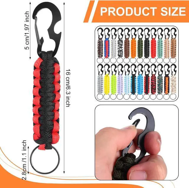 Alt view image 2 of 7 - 24 Pcs Paracord Keychain with Carabiner Military Braided Lanyard Paracord Carabiner Clip Key Ring Heavy Duty Hook for Men Women Veterans Day Gift Outdoor Sports Survival Hiking