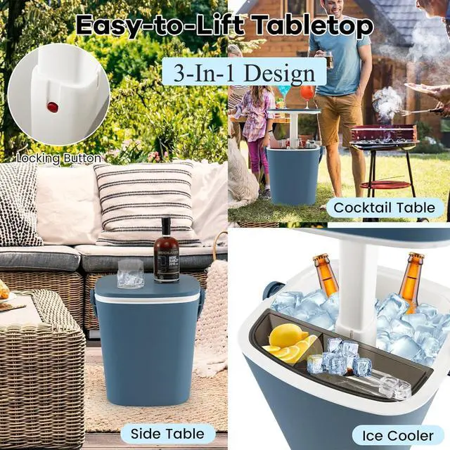 Alt view image 2 of 7 - Cooler Table, Portable 4 Gallon Beer and Wine Ice Cool Bar with Handle, Bottle Opener & Lift Top Lid, 3-in-1 Outdoor Cooler Side Table for Patio Poolside Camping Picnic