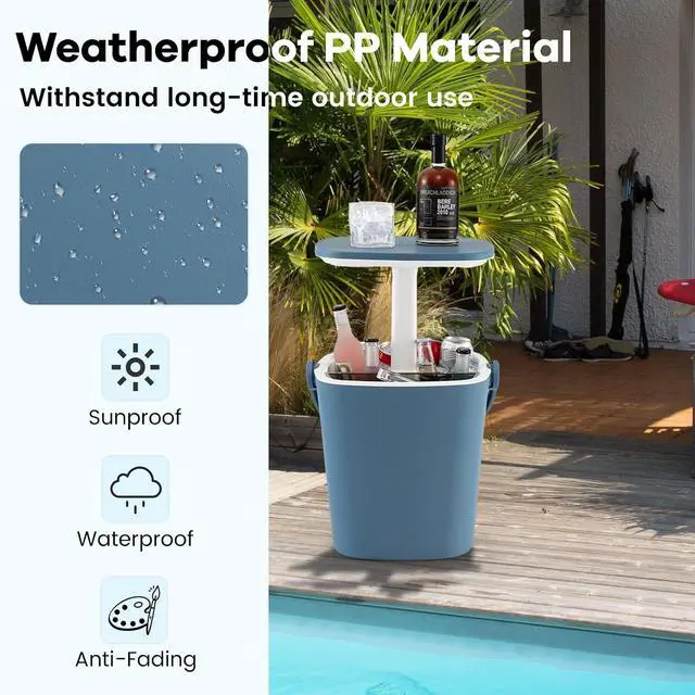 Alt view image 3 of 7 - Cooler Table, Portable 4 Gallon Beer and Wine Ice Cool Bar with Handle, Bottle Opener & Lift Top Lid, 3-in-1 Outdoor Cooler Side Table for Patio Poolside Camping Picnic