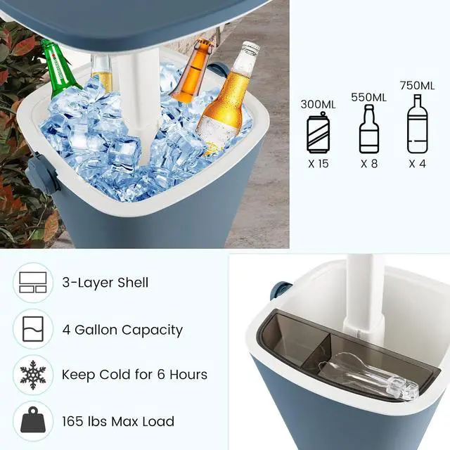 Alt view image 5 of 7 - Cooler Table, Portable 4 Gallon Beer and Wine Ice Cool Bar with Handle, Bottle Opener & Lift Top Lid, 3-in-1 Outdoor Cooler Side Table for Patio Poolside Camping Picnic