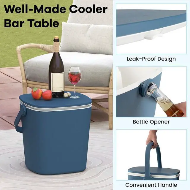 Alt view image 7 of 7 - Cooler Table, Portable 4 Gallon Beer and Wine Ice Cool Bar with Handle, Bottle Opener & Lift Top Lid, 3-in-1 Outdoor Cooler Side Table for Patio Poolside Camping Picnic