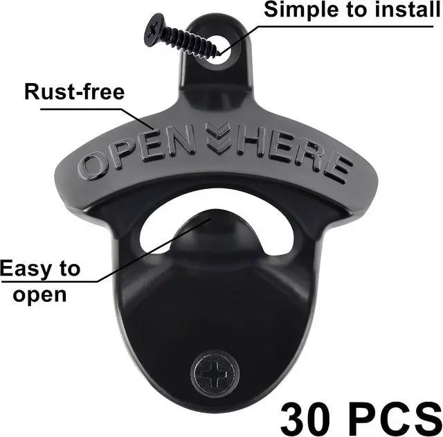 Alt view image 2 of 7 - 30 Packs Black Bottle Top Opener Wall Mounted Beer Cap Opener Stainless Bulk for DIY Wooden Crafts