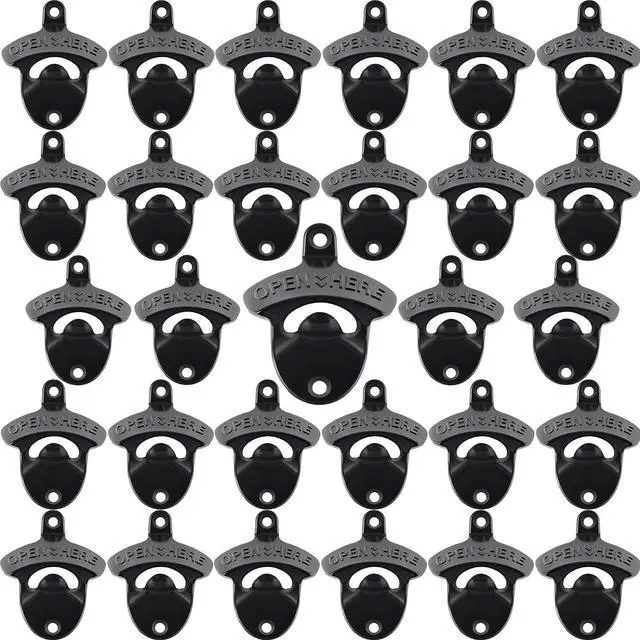 Main image of 30 Packs Black Bottle Top Opener Wall Mounted Beer Cap Opener Stainless Bulk for DIY Wooden Crafts