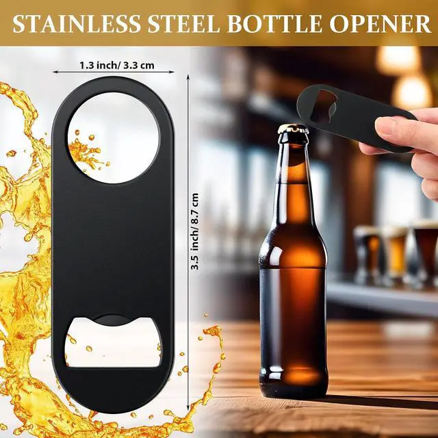 Alt view image 2 of 7 - Bottle Openers Stainless Steel Flat Bottle Opener Bulk 3.4 x 1.3 Inches Bartender Beer Key Soda Can Mini Speed for Kitchen, Bar or Restaurant(Black,150 Pcs)