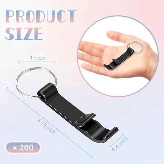 Alt view image 2 of 7 - 200 Pack Bottle Opener Keychain Bulk Black Aluminum Beer Opener for Party Favor Wedding Favor