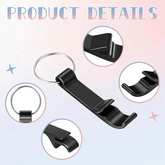 Alt view image 3 of 7 - 200 Pack Bottle Opener Keychain Bulk Black Aluminum Beer Opener for Party Favor Wedding Favor