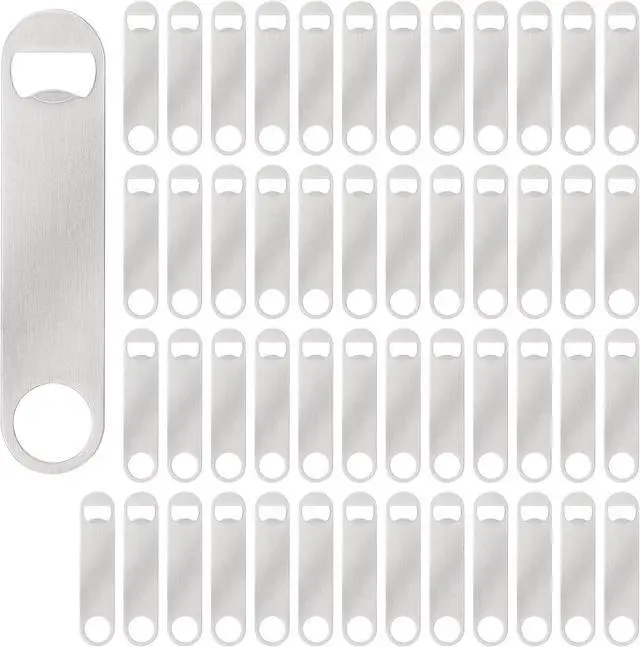 Main image of 50 Pack Flat Beer Bottle Opener 7 inch Stainless Steel Flat Bottle Opener Beer Bottle Openers for Bartender Kitchen Bar Restaurant (Silver)