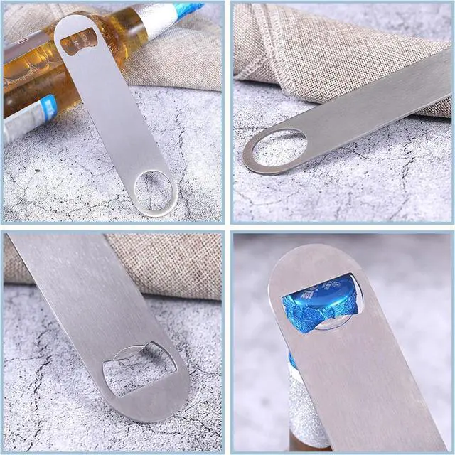 Alt view image 5 of 7 - 50 Pack Flat Beer Bottle Opener 7 inch Stainless Steel Flat Bottle Opener Beer Bottle Openers for Bartender Kitchen Bar Restaurant (Silver)