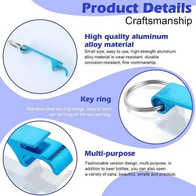 Alt view image 3 of 7 - 200 Pcs Colored Aluminum Bottle Opener Keychain Bulk, Claw Soda Beverage Beer Bottle Opener Unisex Metal Personalized Keychains Openers for Kitchen Restaurant Bar Wedding Home Party
