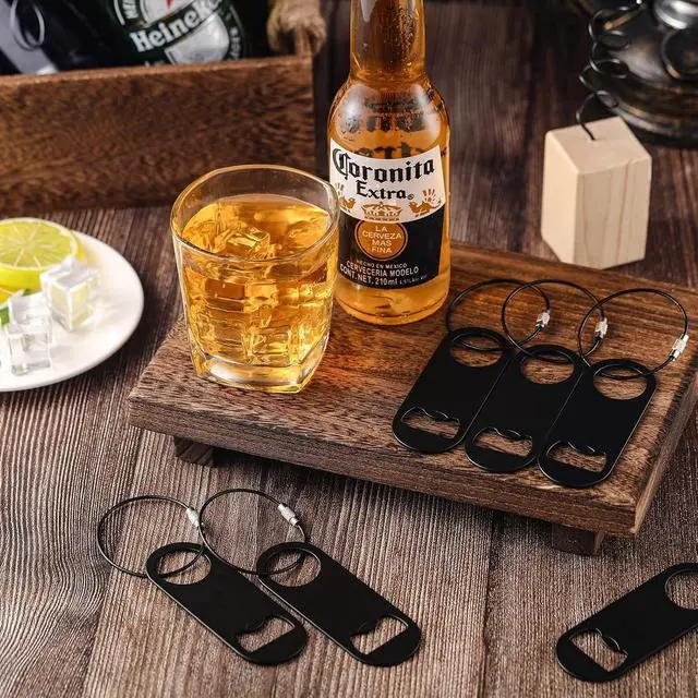 Alt view image 4 of 7 - 60 Pieces Stainless Steel Flat Bottle Opener Keychain Bulk 3.5 x 1.3 Inches Beer Bottle Opener Flat Cap with Keyring for Men Women Bartender Kitchen Bar Restaurant, Black