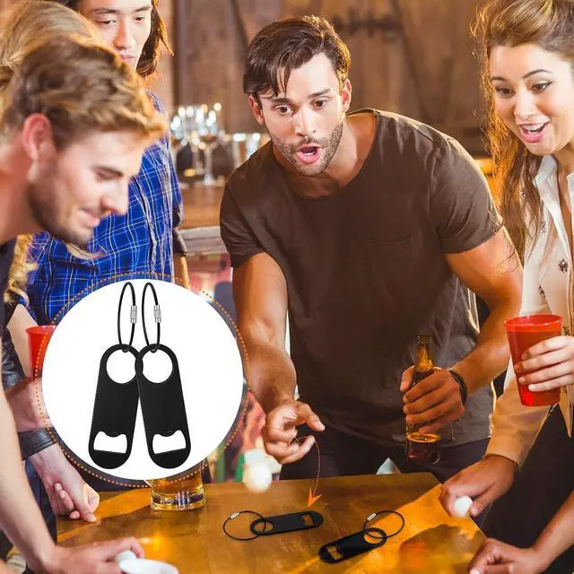 Alt view image 5 of 7 - 60 Pieces Stainless Steel Flat Bottle Opener Keychain Bulk 3.5 x 1.3 Inches Beer Bottle Opener Flat Cap with Keyring for Men Women Bartender Kitchen Bar Restaurant, Black