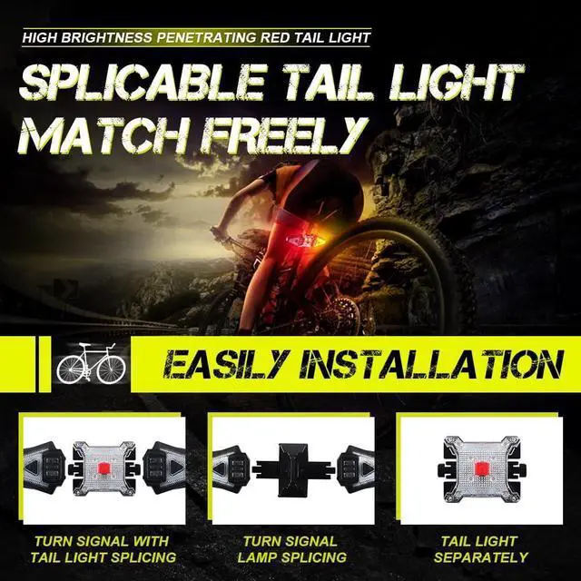 Alt view image 2 of 7 - 5 PCS Bike Tail Light with Turn Signals, Split USB Rechargeable Bike Turn Signal Front and Back, Wireless Remote Control Bicycle Turn Signals with Flash Warning Light and Red Tail Light for Bicycle