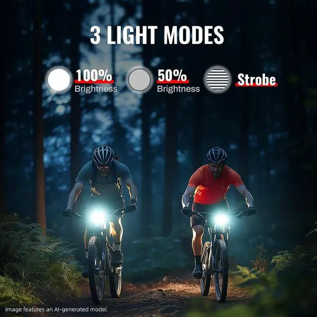 Alt view image 3 of 7 - Bike Lights Set with Horn 1400LM USB Rechargeable Bicycle Headlight & Tail Light & Horn Waterproof 3 Lighting Modes Fits Bicycles for Road and Mountain