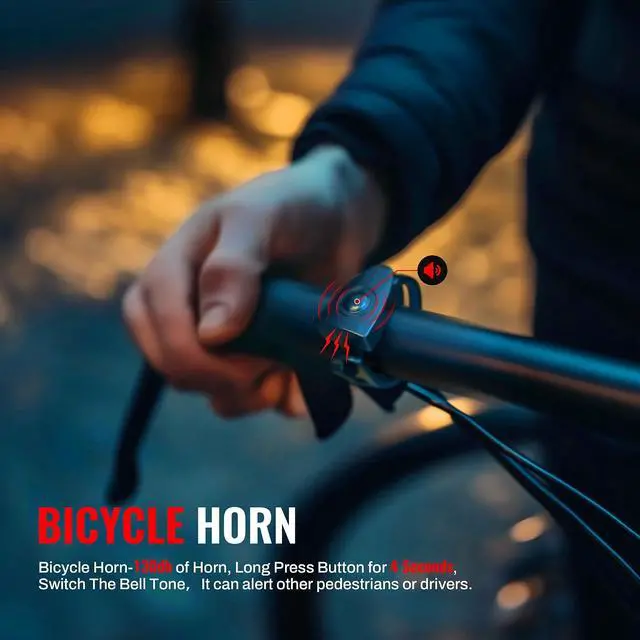 Alt view image 6 of 7 - Bike Lights Set with Horn 1400LM USB Rechargeable Bicycle Headlight & Tail Light & Horn Waterproof 3 Lighting Modes Fits Bicycles for Road and Mountain