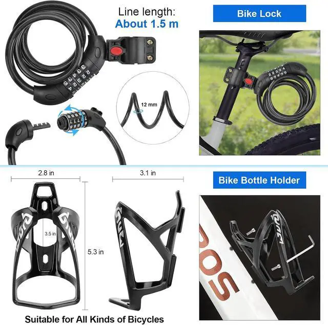 Alt view image 5 of 7 - 8 Pack Bicycle Accessories, Bike Light Set USB Rechargeable, 1 Bike Water Bottle Holder, Bicycle Bag and 1 Bike Aluminum Bicycle Bell,Pump
