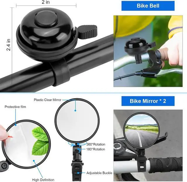 Alt view image 6 of 7 - 8 Pack Bicycle Accessories, Bike Light Set USB Rechargeable, 1 Bike Water Bottle Holder, Bicycle Bag and 1 Bike Aluminum Bicycle Bell,Pump