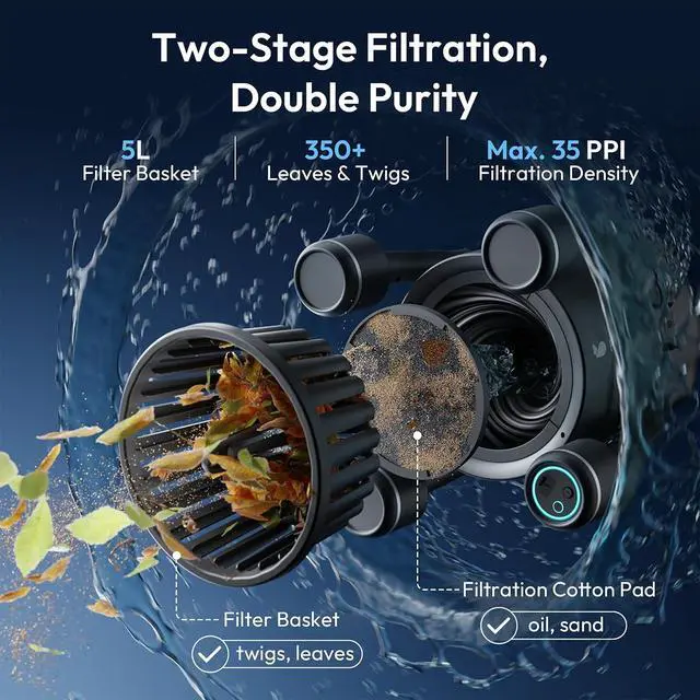 Alt view image 3 of 7 - (2026 New) F10 Automatic Pool Skimmer Robot,Robotic Pool Skimmer with 5L Filter, App Control,Powerful Suction,Dual Cleaning Modes, AI Navigation,Ideal for In-Ground & Above-Ground Pools,Black