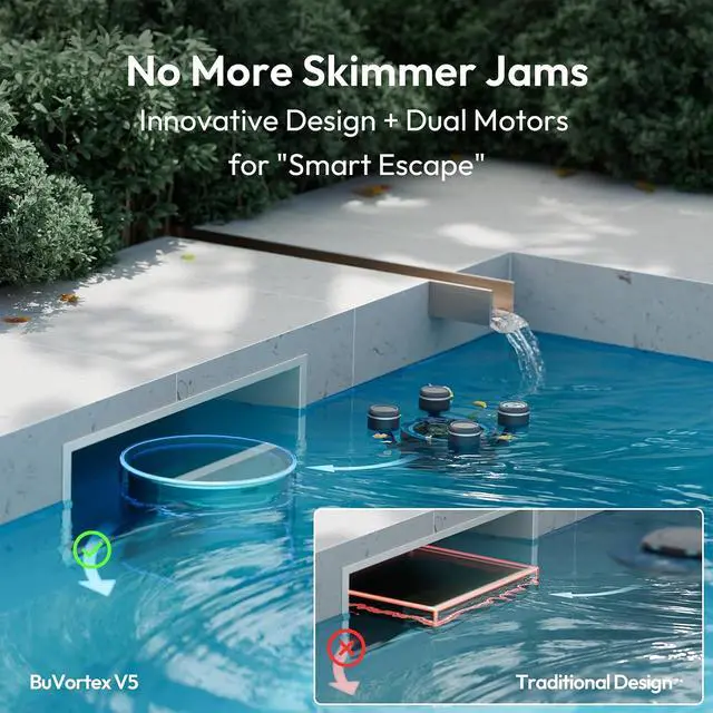 Alt view image 5 of 7 - (2026 New) F10 Automatic Pool Skimmer Robot,Robotic Pool Skimmer with 5L Filter, App Control,Powerful Suction,Dual Cleaning Modes, AI Navigation,Ideal for In-Ground & Above-Ground Pools,Black