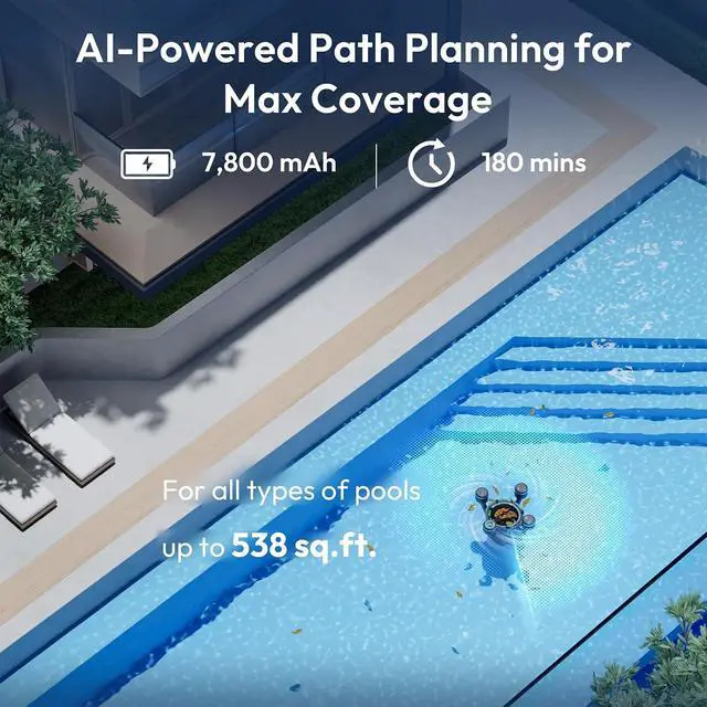 Alt view image 7 of 7 - (2026 New) F10 Automatic Pool Skimmer Robot,Robotic Pool Skimmer with 5L Filter, App Control,Powerful Suction,Dual Cleaning Modes, AI Navigation,Ideal for In-Ground & Above-Ground Pools,Black