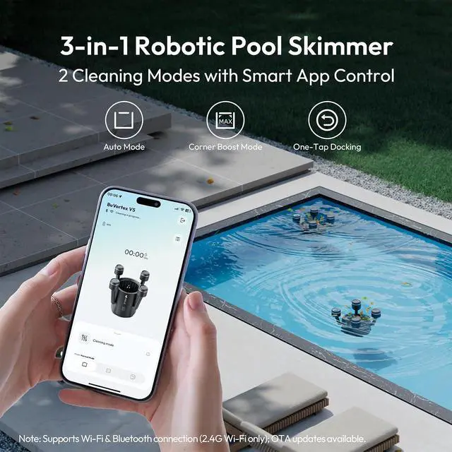 Alt view image 6 of 7 - (2026 New) F10 Automatic Pool Skimmer Robot,Robotic Pool Skimmer with 5L Filter, App Control,Powerful Suction,Dual Cleaning Modes, AI Navigation,Ideal for In-Ground & Above-Ground Pools,Black