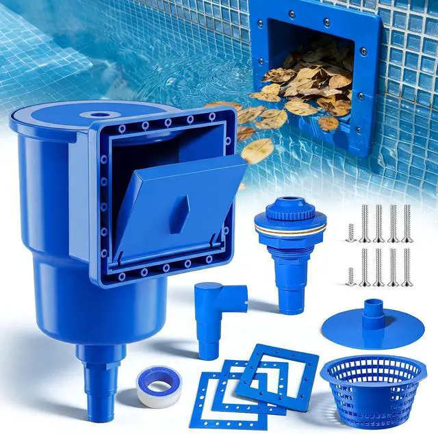 Main image of Above Ground Pool Skimmer, Heavy Duty Through-Wall Mount Pool Skimmer Kit with Accessories, Universal Fit for Standard Wall Openings, Klein Blue in-Wall Surface Skimmer Includes Leak-Free Teflon Tape