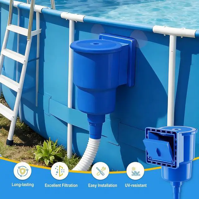 Alt view image 6 of 7 - Above Ground Pool Skimmer, Heavy Duty Through-Wall Mount Pool Skimmer Kit with Accessories, Universal Fit for Standard Wall Openings, Klein Blue in-Wall Surface Skimmer Includes Leak-Free Teflon Tape