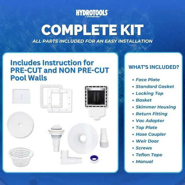 Alt view image 5 of 7 - HYDROTOOLS Standard ABS Thru-Wall Skimmer Kit, White - Includes Return Fitting and Vacuum Plate, Maintenance Accessories for Above Ground and Backyard Deck Swimming Pools