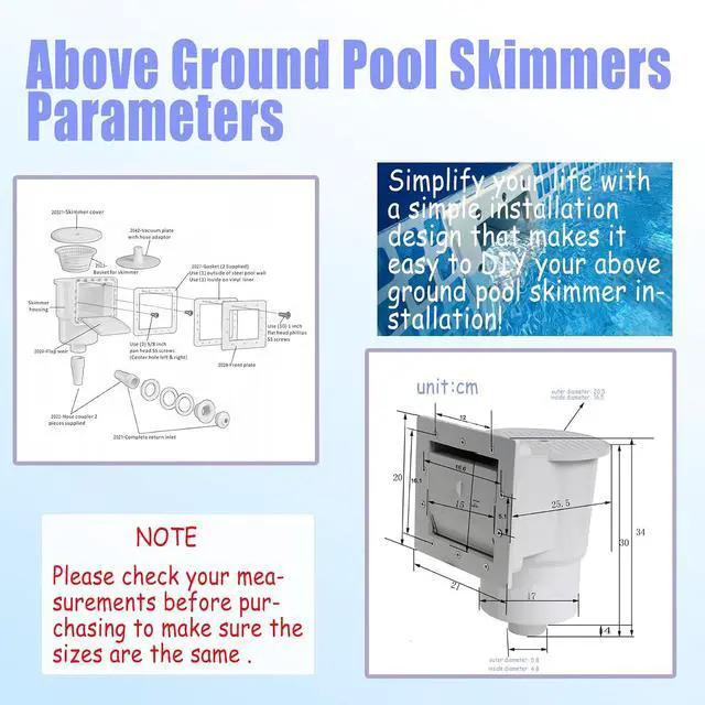 Alt view image 3 of 6 - Above Ground Pool Skimmer,Thru-Wall Skimmer,Above Ground Pool SkimmerWith AccessoriesOpening Width 6 Inches,Compatible With All Standard Pool Wall Openings,Replace SP1091LX Above Ground Pool Skimmer