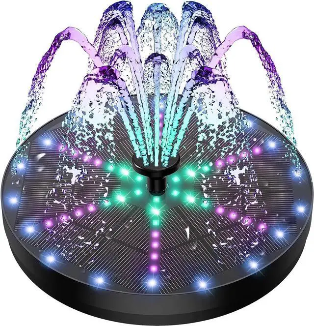 Main image of Upgraded Solar Fountain Bird Bath with 60 LED Lights, Solar Powered Water Fountain Pump with 4000mAh Battery 7 Nozzles 4 Fixers, for Garden Patio Pond Birdbath Pool