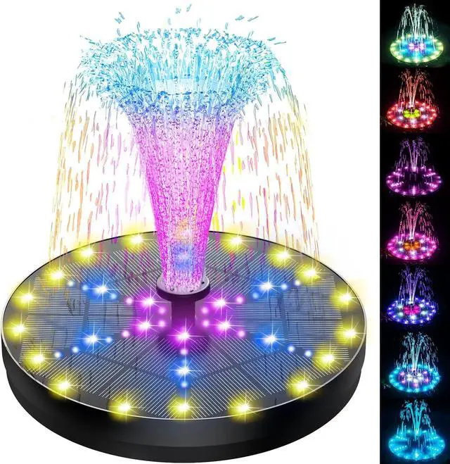 Main image of Solar Fountain 4W Bird Bath Fountains Upgraded 60 LED Lights, Built-in 4000 mAh Battery with 7 Nozzles & 4 Fixers, Solar Water Fountain for Garden, Bird Bath, Pool, Pond, Outdoor