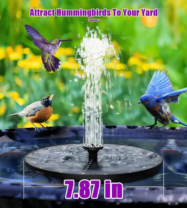 Alt view image 5 of 7 - Solar Fountain 4W Bird Bath Fountains Upgraded 60 LED Lights, Built-in 4000 mAh Battery with 7 Nozzles & 4 Fixers, Solar Water Fountain for Garden, Bird Bath, Pool, Pond, Outdoor