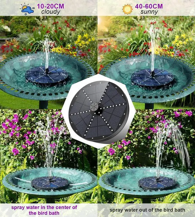 Alt view image 4 of 7 - Solar Fountain 4W Bird Bath Fountains Upgraded 60 LED Lights, Built-in 4000 mAh Battery with 7 Nozzles & 4 Fixers, Solar Water Fountain for Garden, Bird Bath, Pool, Pond, Outdoor