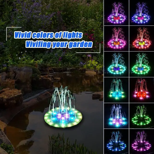Alt view image 2 of 6 - Solar Bird Bath Fountains Upgraded, 4W Solar Powered Water Fountain Pump with 4000 Battery, 7 Nozzles & 4 Fixers, Colorful LED Lights for Garden, Swimming Pool, Pond, Fish Tank and Outdoor