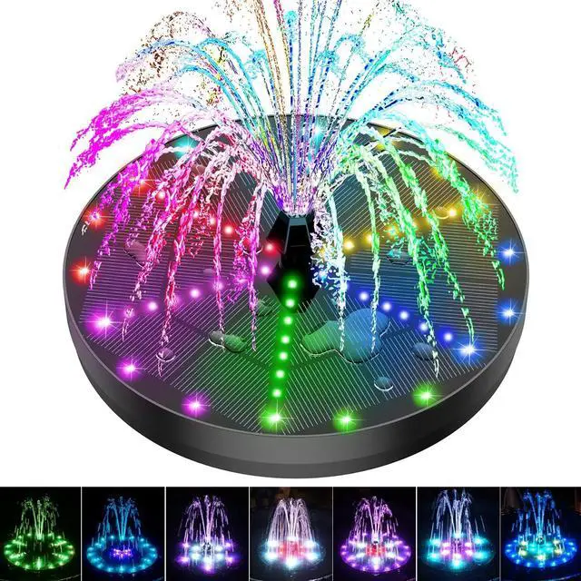 Main image of Solar Bird Bath Fountains Upgraded, 4W Solar Powered Water Fountain Pump with 4000 Battery, 7 Nozzles & 4 Fixers, Colorful LED Lights for Garden, Swimming Pool, Pond, Fish Tank and Outdoor