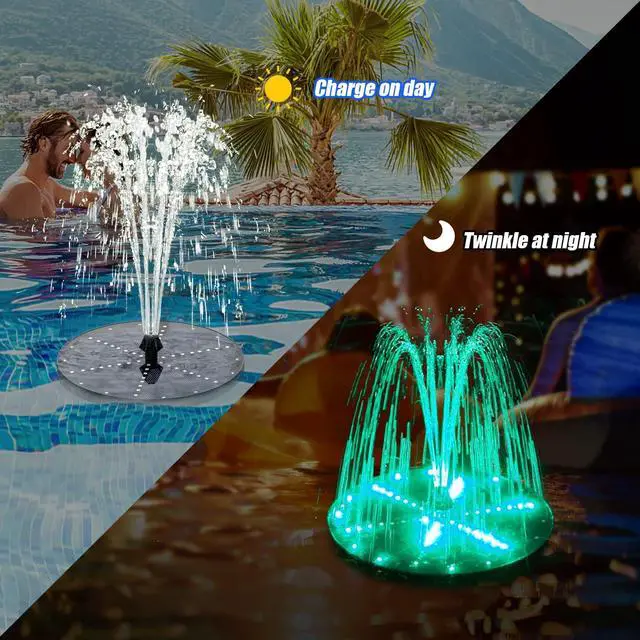 Alt view image 6 of 6 - Solar Bird Bath Fountains Upgraded, 4W Solar Powered Water Fountain Pump with 4000 Battery, 7 Nozzles & 4 Fixers, Colorful LED Lights for Garden, Swimming Pool, Pond, Fish Tank and Outdoor
