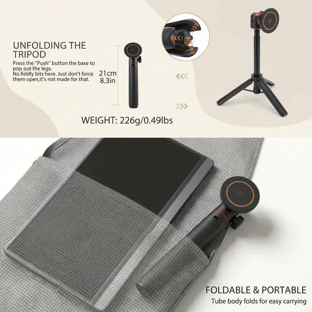 Alt view image 5 of 7 - Portable Travel Monitor Stand, Height Adjustable Magnetic Metal Tripod Mount for 15.6'' Portable Monitor, Foldable Vertical Screen Holder Fits 4.7-18.5'' Monitors & Tablets/Smartphones