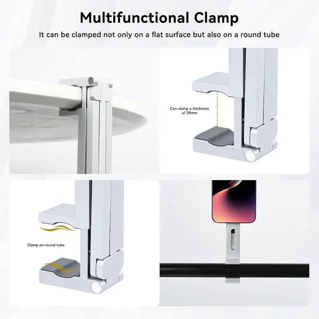 Alt view image 2 of 7 - Magnetic Phone Tripod Stand 360° Rotating Adjustable Cell Phone Stand with 38mm Clip & 1/4" Screw for Desk, Gym, Vlog, Travel Aluminum Foldable Tripod Mount for iPhone 17 16 15 14 13 12 Series