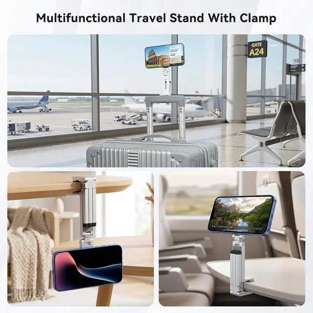Alt view image 3 of 7 - Magnetic Phone Tripod Stand 360° Rotating Adjustable Cell Phone Stand with 38mm Clip & 1/4" Screw for Desk, Gym, Vlog, Travel Aluminum Foldable Tripod Mount for iPhone 17 16 15 14 13 12 Series