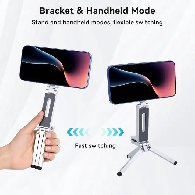 Alt view image 4 of 7 - Magnetic Phone Tripod Stand 360° Rotating Adjustable Cell Phone Stand with 38mm Clip & 1/4" Screw for Desk, Gym, Vlog, Travel Aluminum Foldable Tripod Mount for iPhone 17 16 15 14 13 12 Series