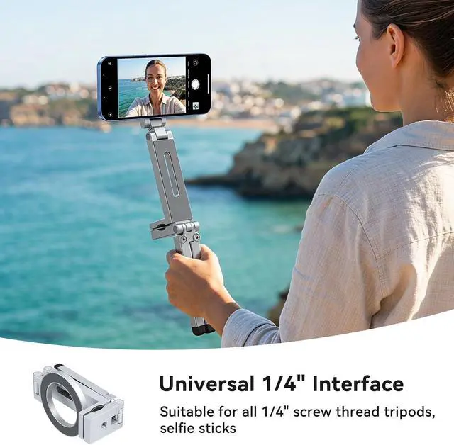 Alt view image 5 of 7 - Magnetic Phone Tripod Stand 360° Rotating Adjustable Cell Phone Stand with 38mm Clip & 1/4" Screw for Desk, Gym, Vlog, Travel Aluminum Foldable Tripod Mount for iPhone 17 16 15 14 13 12 Series